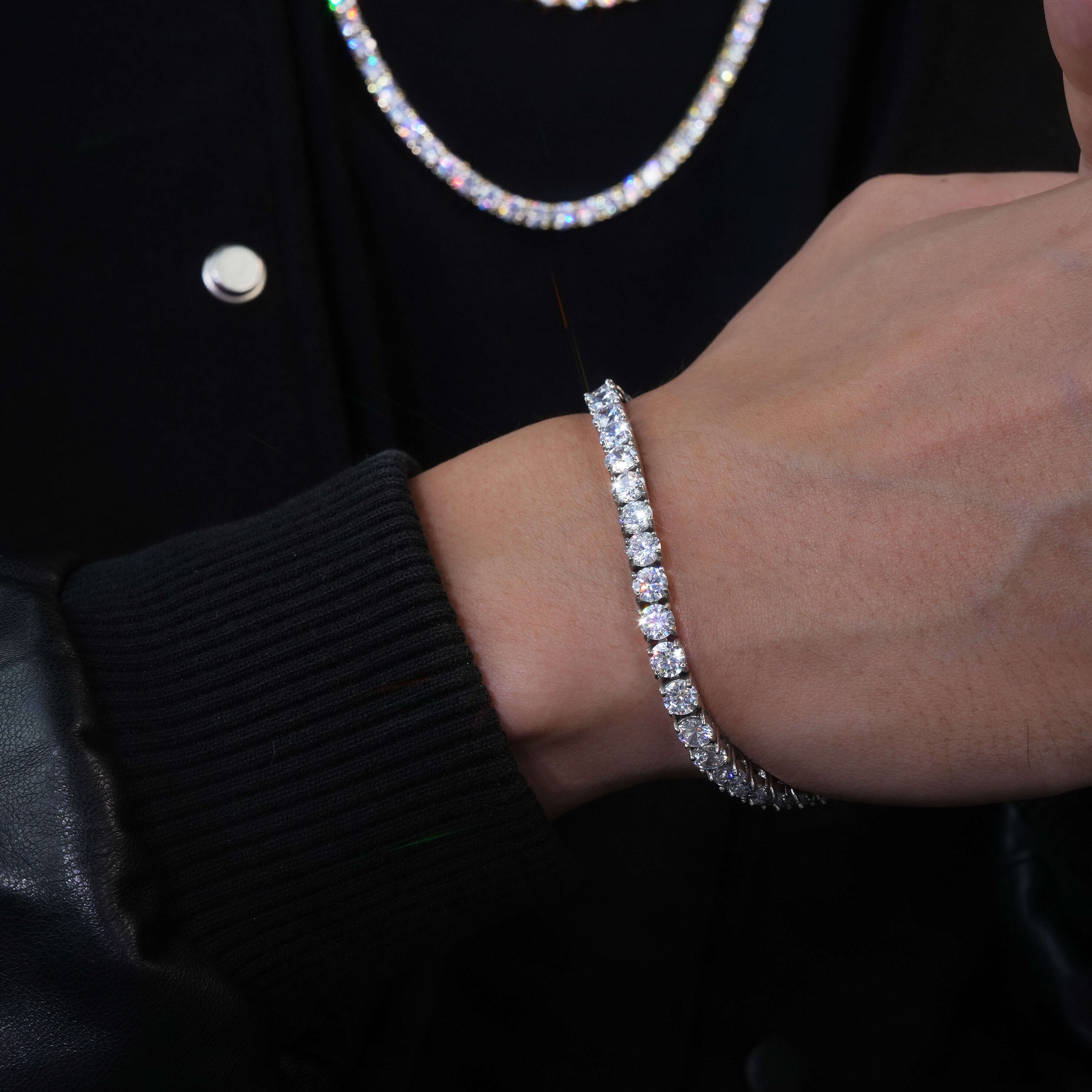 High Quality Full Bling Diamond Luxury 925 Silver Moissanite Tennis Necklaces Jewelry for Men Women