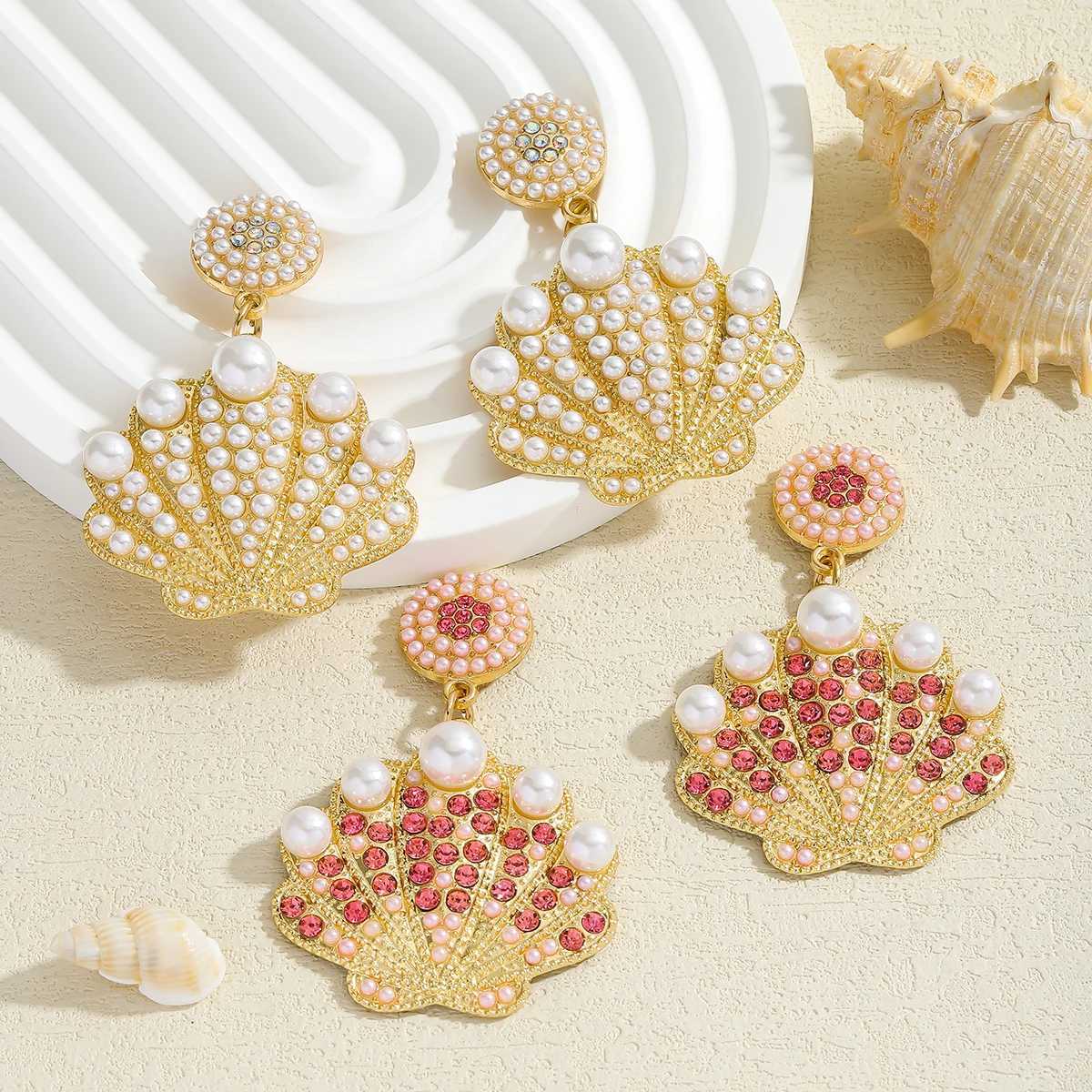 Vedas Bling Zircon Faux Pearl Shell Dangle Earrings For Women Exquisite Summer Beach Sea Animal Jewelry Banquet Accessory XJ250623