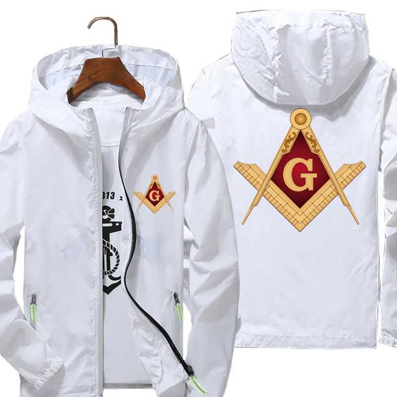 Mens Bomber Hooded Mason Masonic Freemasonry Architecture Symbol Pilot Thin Windbreaker Sunscreen Skin Cycling Jacket Oversized W250623