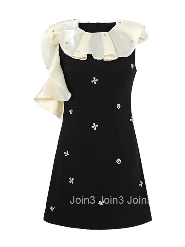 Summer Elegant Luxury Black Gown Evening Dress Women Clothes Sweet Ruffle Sleeveless Slim Short Party Club Prom Vestidos Fiesta