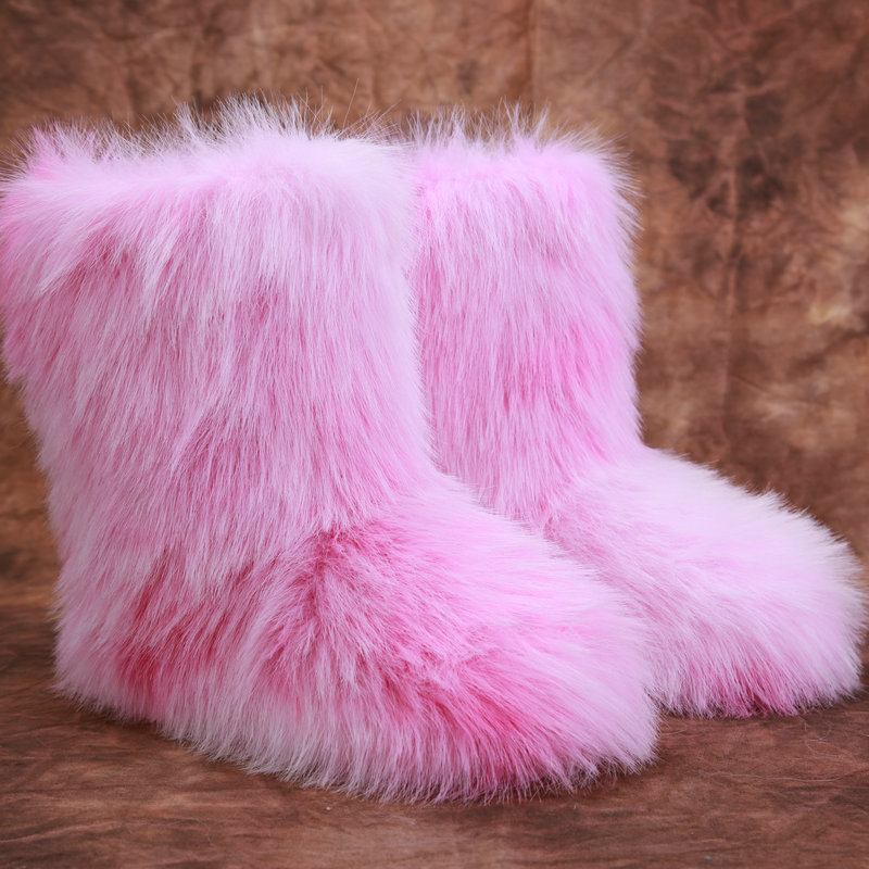 2025 free shipping new womens fashion autumn and winter warm thick sole mid-calf boots hair boots fashion lotus black white 36-44 snow boots