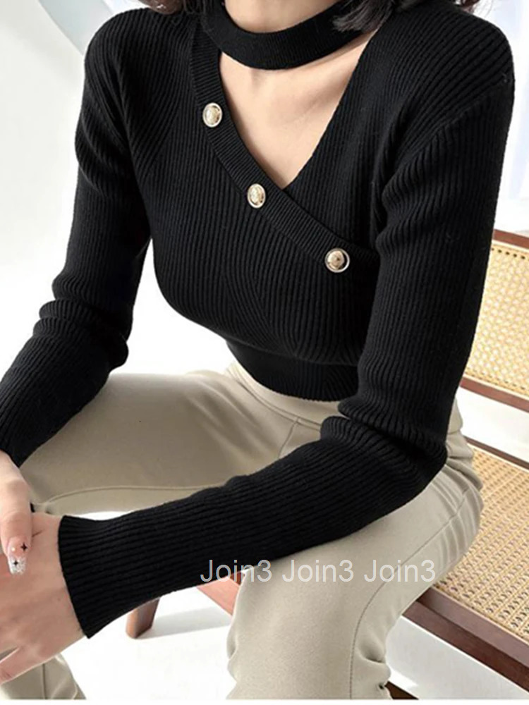 Fashion Autumn Winter Knitted Shirt Mujer Women Ladies Sweater Black Chic Hollow O-Neck Long Sleeve Skinny Stretchy Clothes Tops