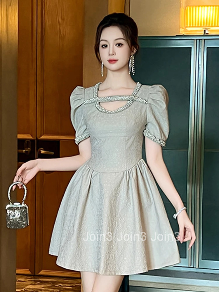 Summer French Elegant Luxury Gown Evening Dress Women Clothes Retro Puff Sleeve Slim A-Line Short Party Club Prom Vestido Fiesta