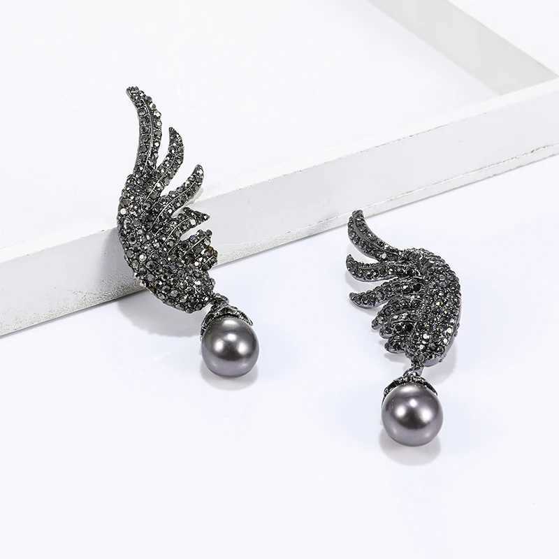 EASYA 2022 New Fashion Simulated Pearl Earrings Metal Crystal Angel Wing Stud Earrings For Women Girls Accessories Jewelry XJ250623
