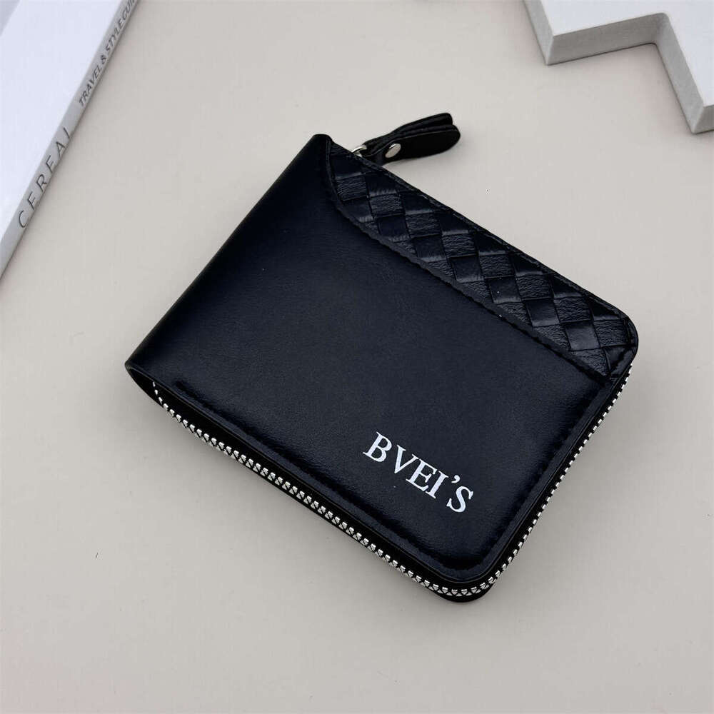 2025 New Men's Short Horizontal Zipper 80% off Coin Purse Woven Pattern Patchwork Wallet