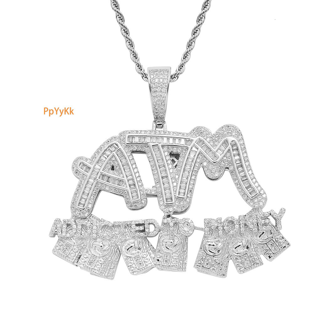 Luxury Moissanite Necklace Streetwear Hip Hop ATM Dollar Letter Pendant Iced Out Diamond Men's Swag Necklace Pass the diamond tester