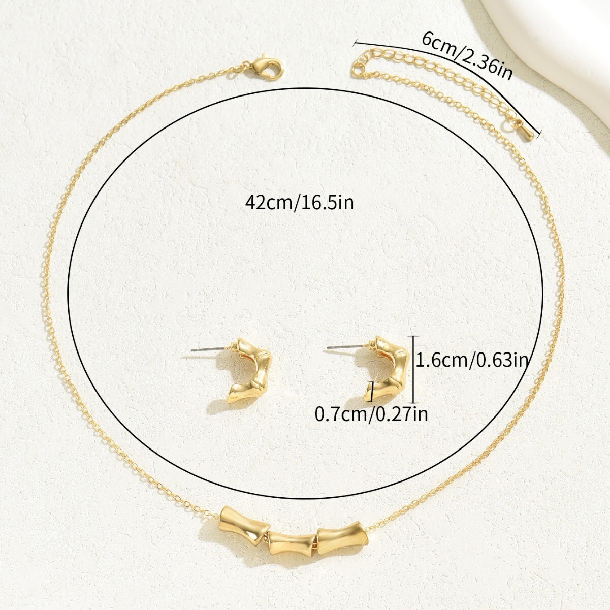 Minimalist Japanese Korean Style Necklace And Earring Set, Bamboo Knot Personality Design Stud Earrings Necklace, Women's Jewelry