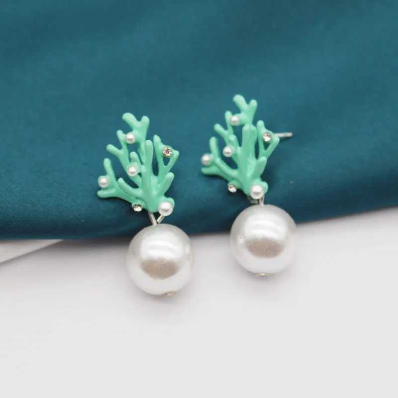 2024 Chic Jewelry Accessories Womens Fashion Faux Pearl Drop Red Coral Branch Statement Earrings with Mini RhinestonesXJ250623