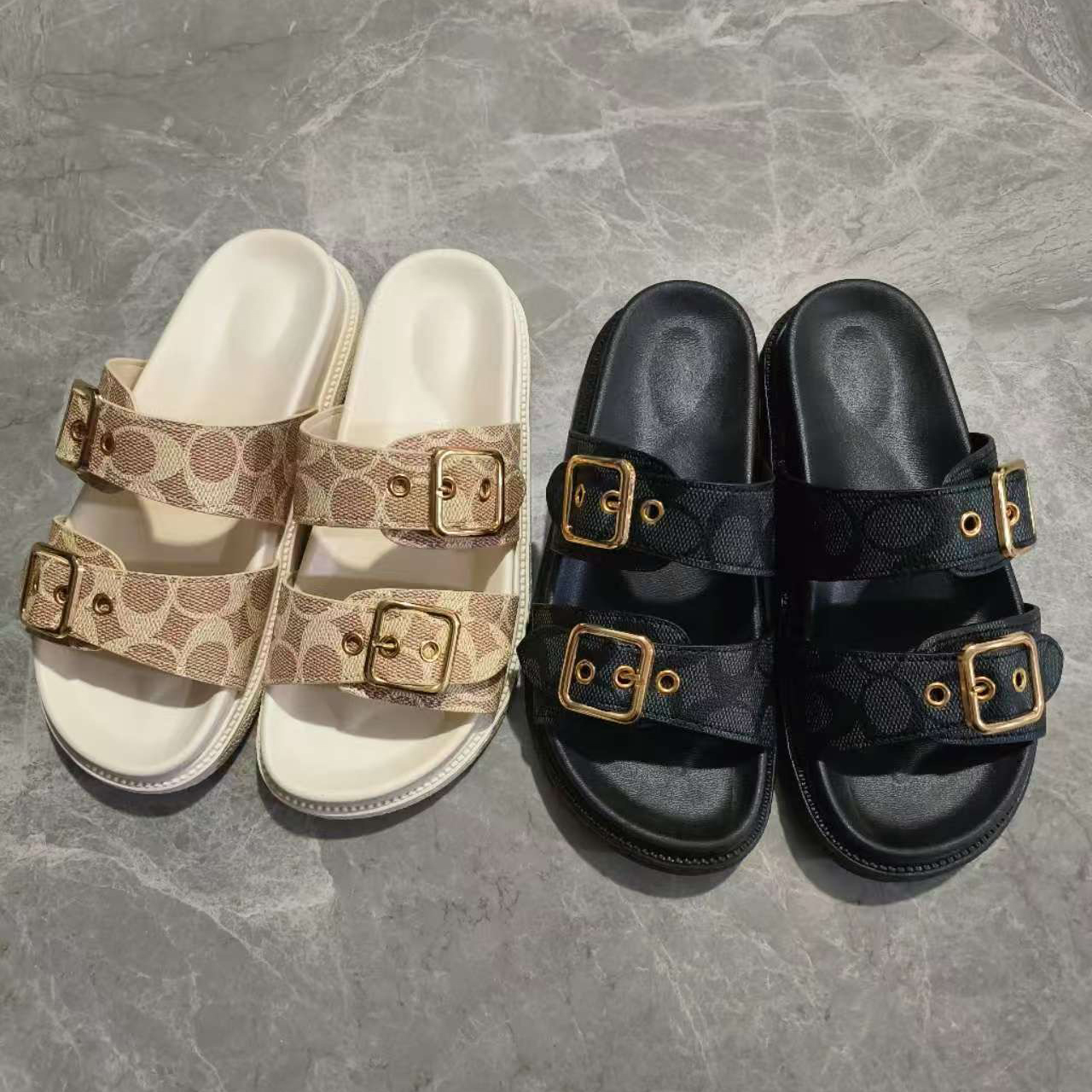 Plus Size24 New Summer Women's Slippers One-Strap Double Buckle Thick Base Lightweight Outer Wear Casual Women's Slippers 011