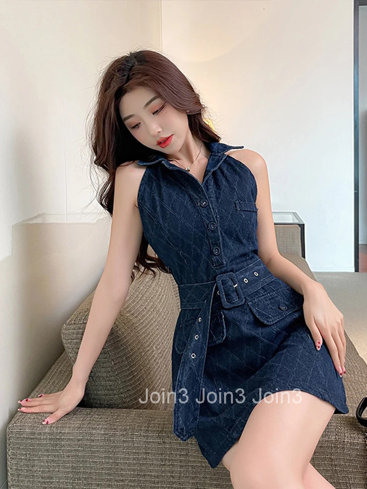 Summer Y2K Fashion Women Short Dress Lady Denim Chic Vintage Casual Sexy Sleeveless Slim Mini Party Mujer Vestido Street Clothes