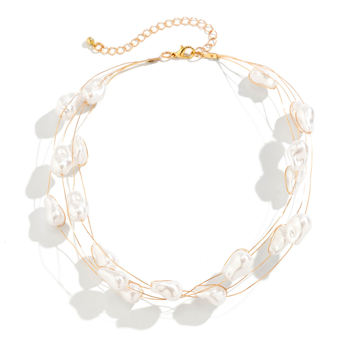 Ins Palace Style Baroque Imitation Pearl Niche Simple Copper Wire Wrapped Necklace for Women