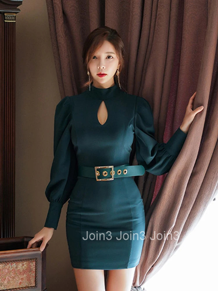 New Korean Fashion Formal Short Pencil Dress Elegant Women Clothing Commute Chic Hollow Sexy Long Sleeve Slim Fit Mini Vestidos