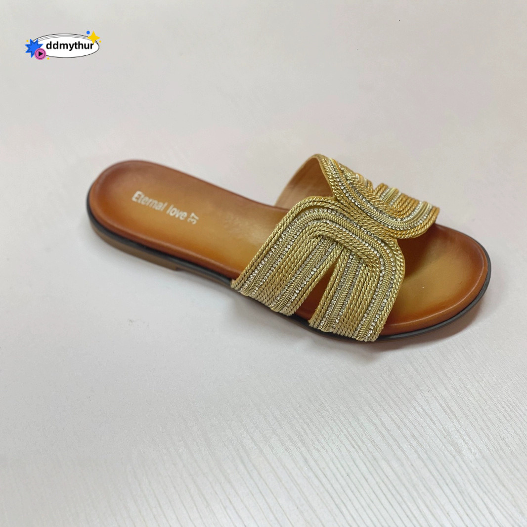 2025 New H Buckle Flat for Women Summer Outdoor Beach Casual One-Strap Sandals with Rhinestones Open Toe Mid Heel ddmythur