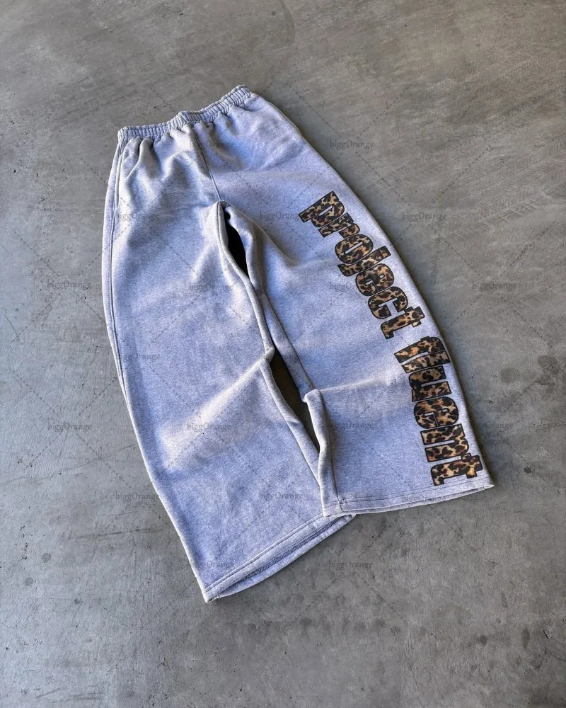 High Street Retro Streetwear Trousers Men Harajuku Y2K Leopard Print Letter Baggy Sweatpant Goth Hiphop Jogger 250614