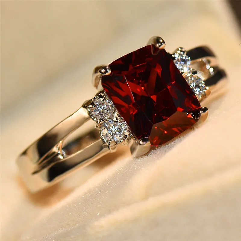 Female Crystal Red Zircon Stone Engagement Ring Cute Wedding Jewelry For Women 250617