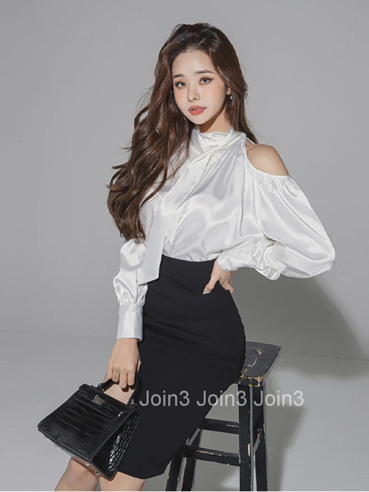 New Arrival Work Style Women Sets Off Shoulder Loose White Shirt And Slim Sexy Pencil Skirt Elegant Formal Two Pieces Women Sets