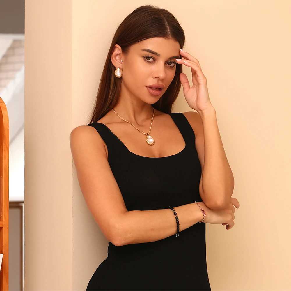 La.Muses Baroque Shed Imitation Pearl Stainl steel Earrings For Woman Waterproof C Daily Wear 2024XJ250623