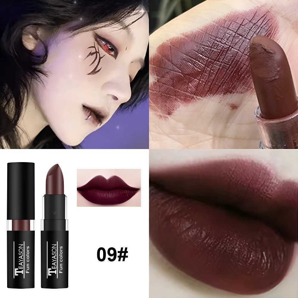 12 Colors Matte Nude Clay Lipstick Vampire Makeup Punk Black Lip Gloss Dark Paint Stick Durable Waterproof Lasting CosmeticsXJ250623