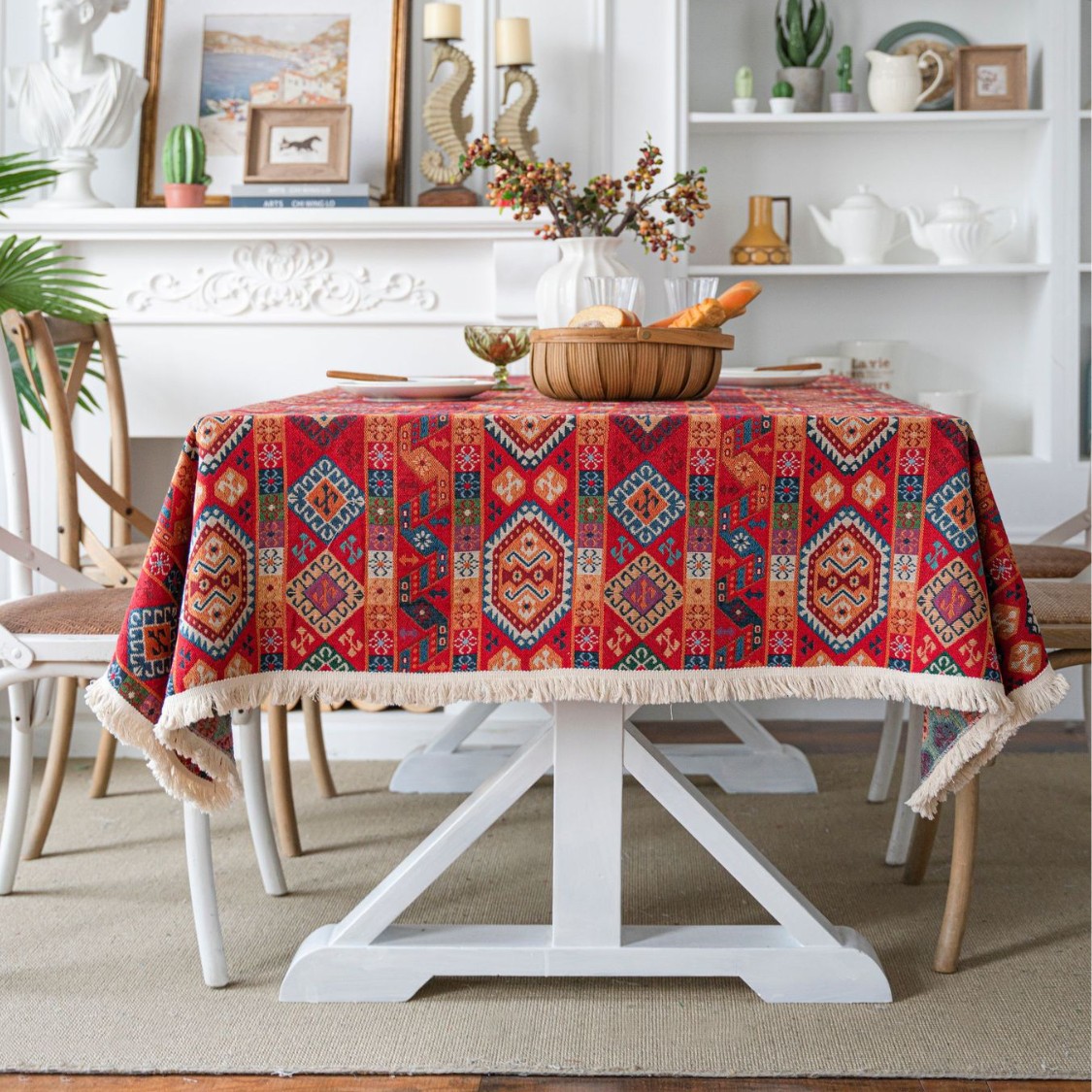 90132 Bohemian thick tablecloth american style tablecloth flower jacquard tablecloth