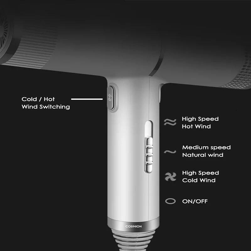 Low noise cold and hot negative ion Intelligent temperature adjustable quick drying leafless hair dryer