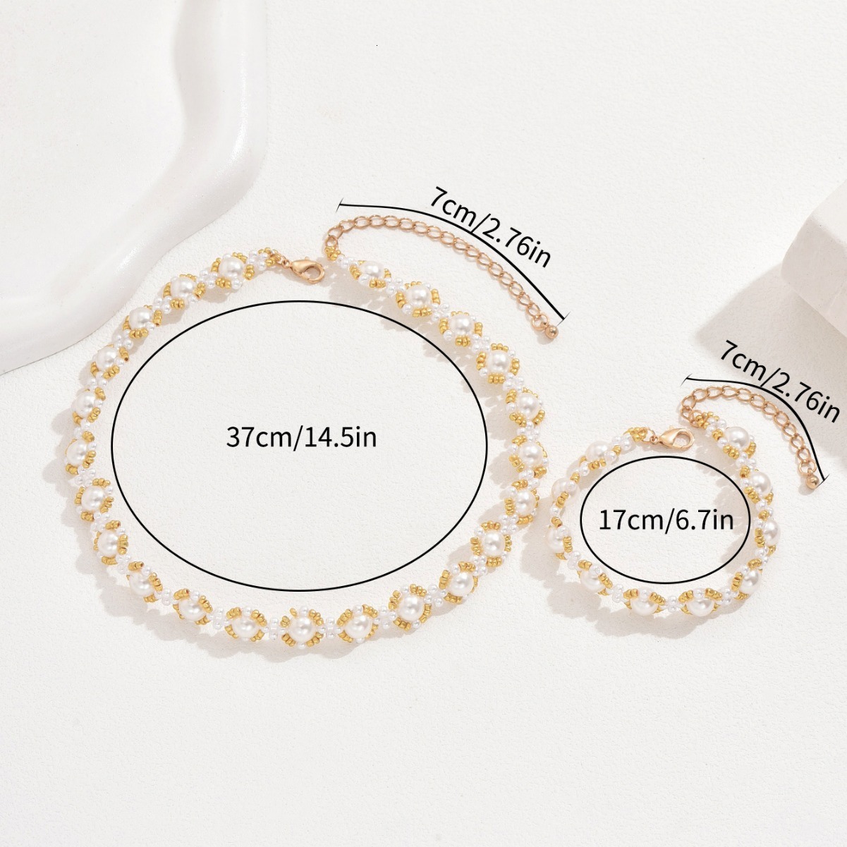 Style Women's Beaded Bracelet High-end Design Long Necklace Jewelry Set