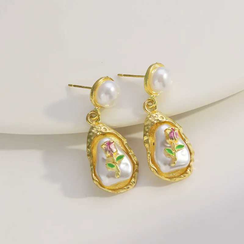 Baroque Imitation Pearl Flower Waterdrop Dangle Earrings for Women Painting Style Elegant Punk Simple Jewelry Trend Accessories XJ250623