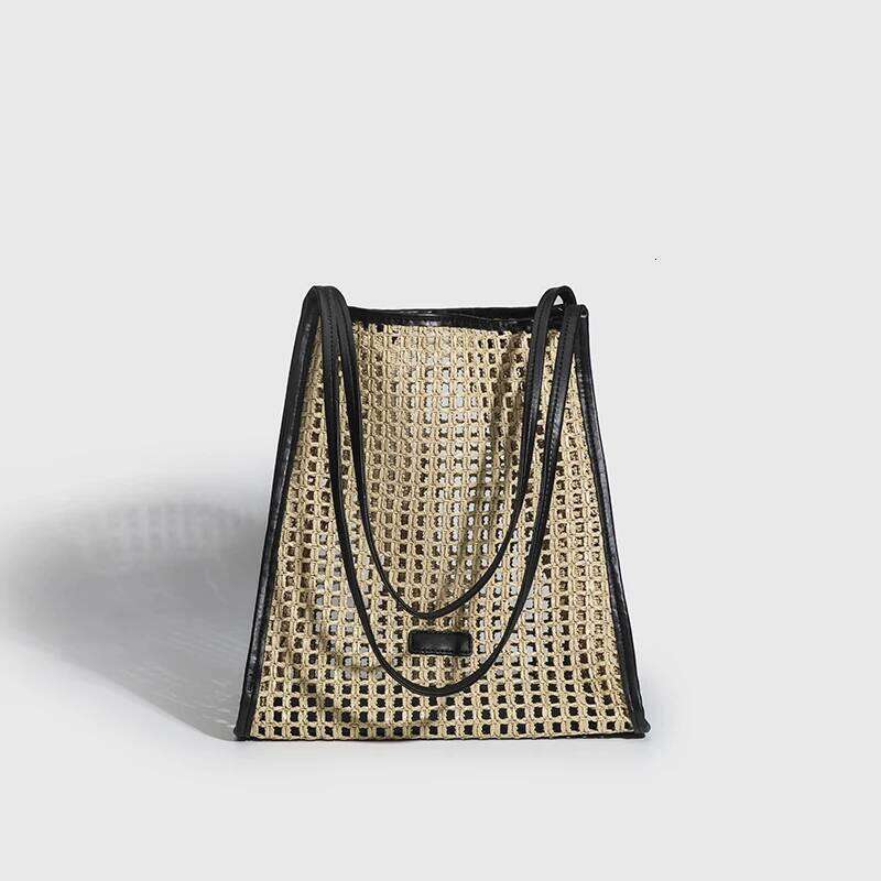 2025 New Straw Paper Woven Hollow Female Designer Handbag Casual Vacation Large Capacity Beach Shoulder Bag