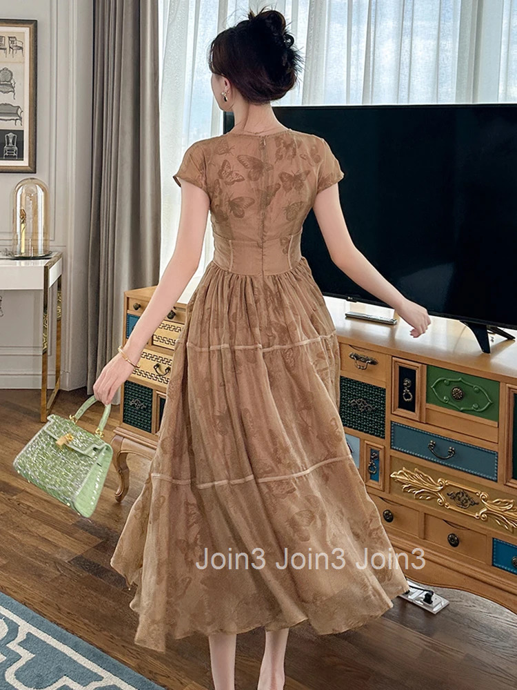 Summer Elegant Print Vacation Evening Dress Women Clothes Casual Retro Short Sleeve Corset Midi A-Line Robe Party Prom Vestidos