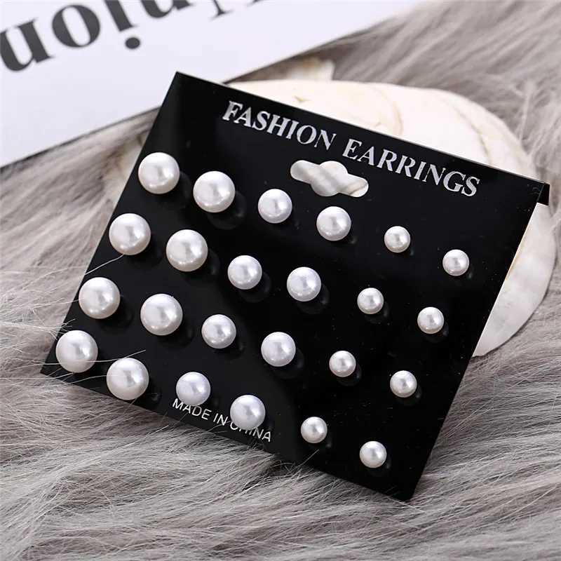 Korean Women Earrings 12 Pair/Set Beige White Pearl Simple Fashion Earrings Wedding Jewelry For Gift Valentines Day gift XJ250623
