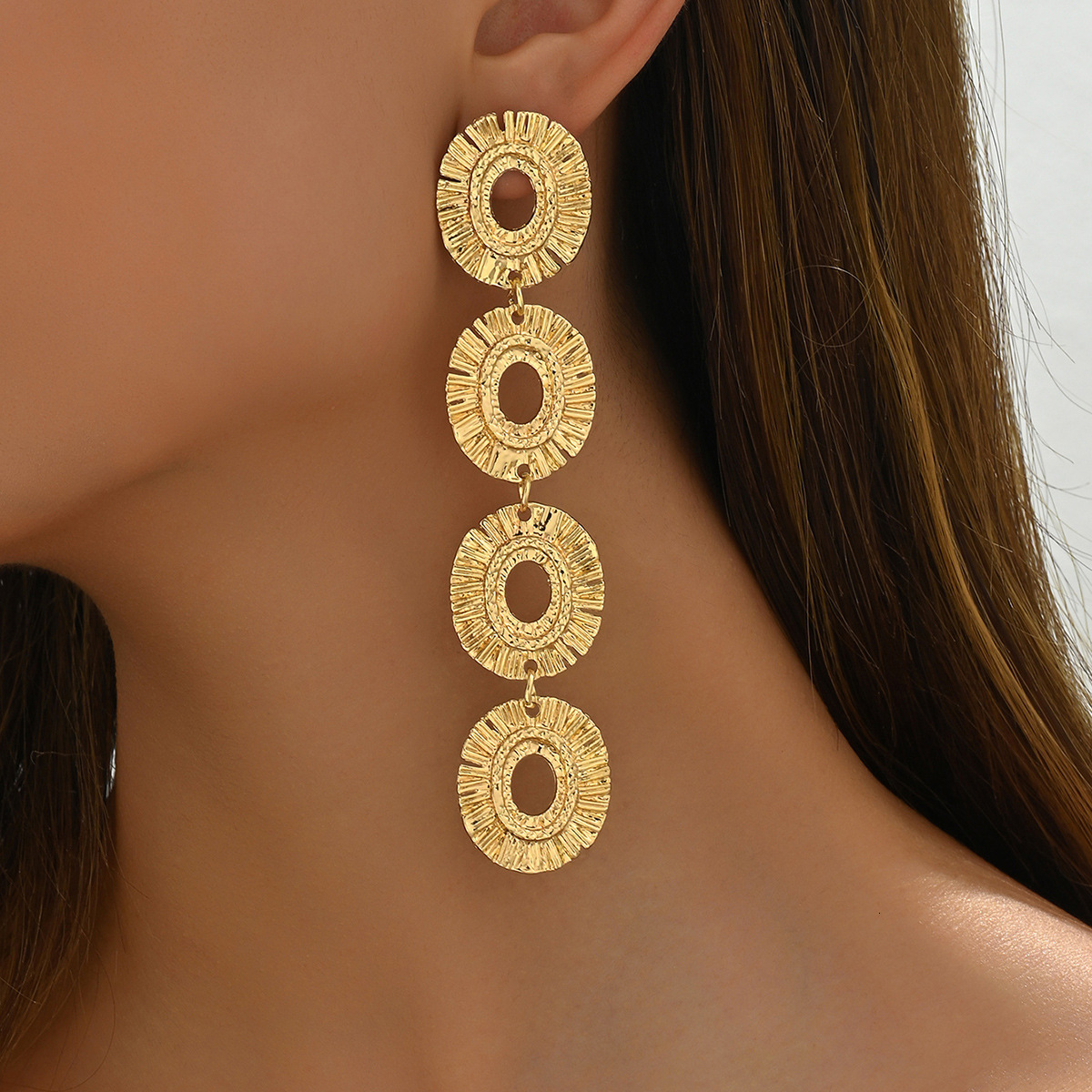 Exaggerated Metal Personality Round Pendant Hlow High-End Sense Women's Stud Earrings