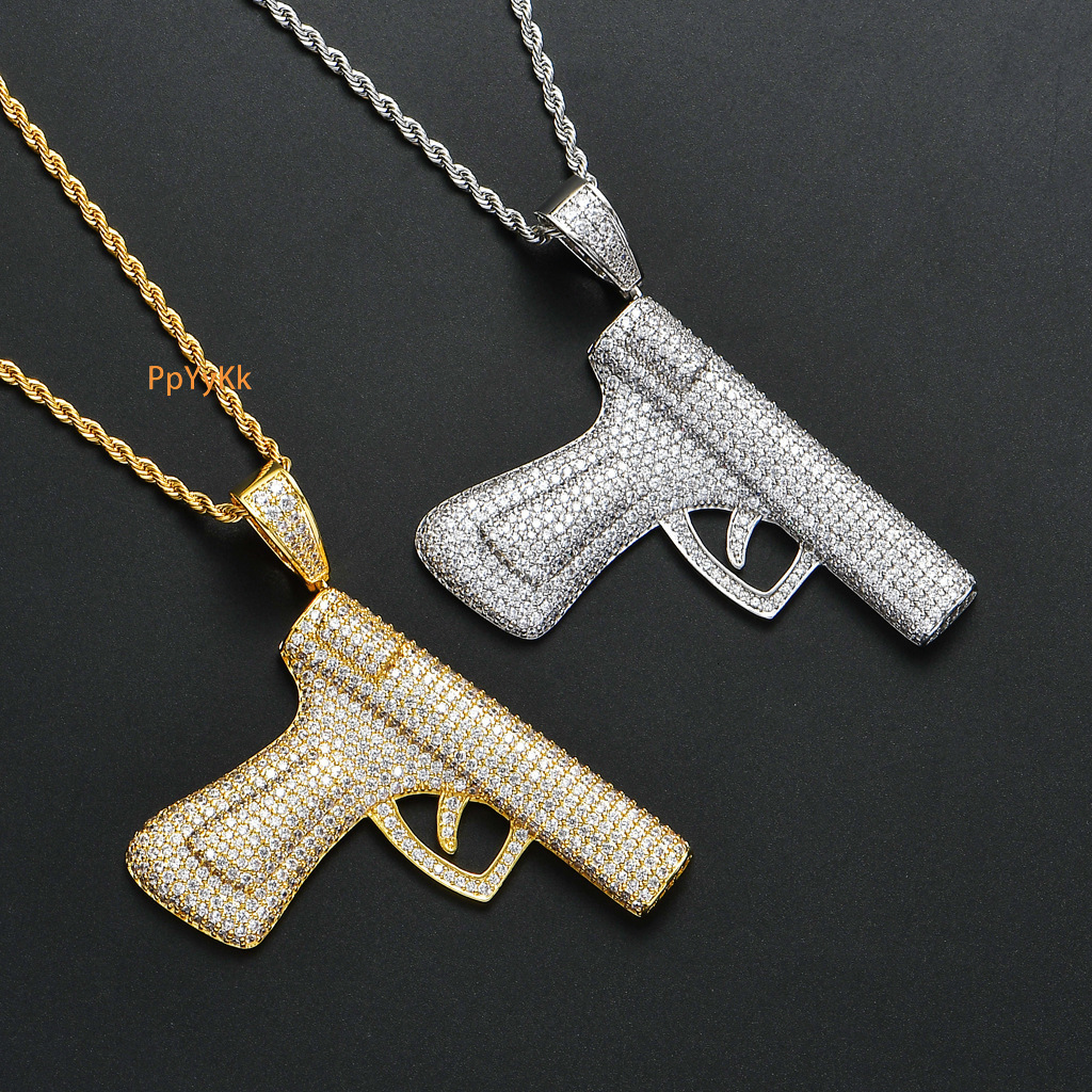 Luxury Moissanite Men's Oversized Pistol Iced Out Bling Hip Hop Labubu Pendant Trendy Streetwear Necklace Pass the diamond tester
