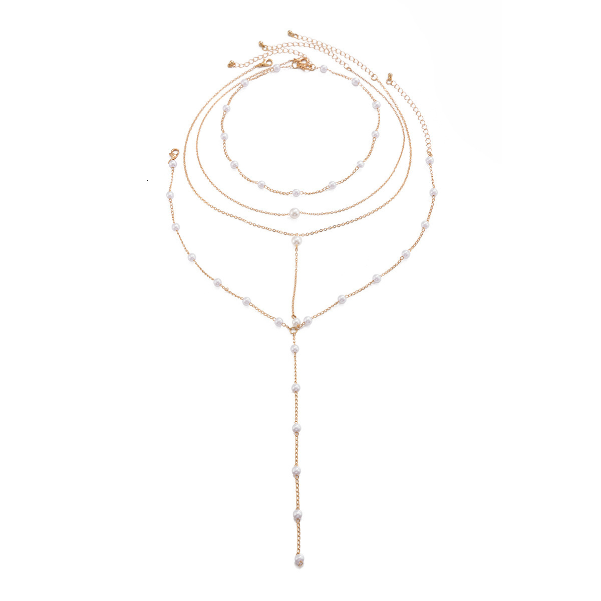 Minimalist Elegant Pearl Y-shaped Tassel for Women Business Party Multi-layer Choker Necklace