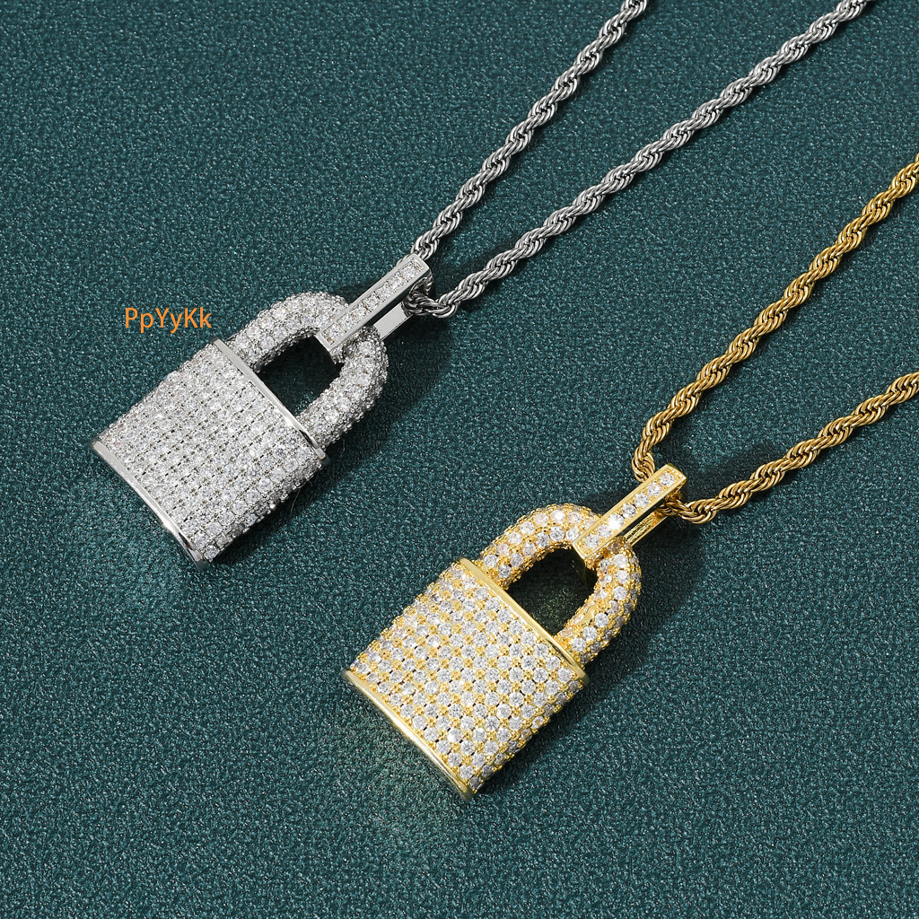 Luxury Moissanite Lock Pendant Necklace Iced Out Solid Diamond - encrusted Hip - Hop Style Unisex Trendy Jewelry Pass the diamond tester