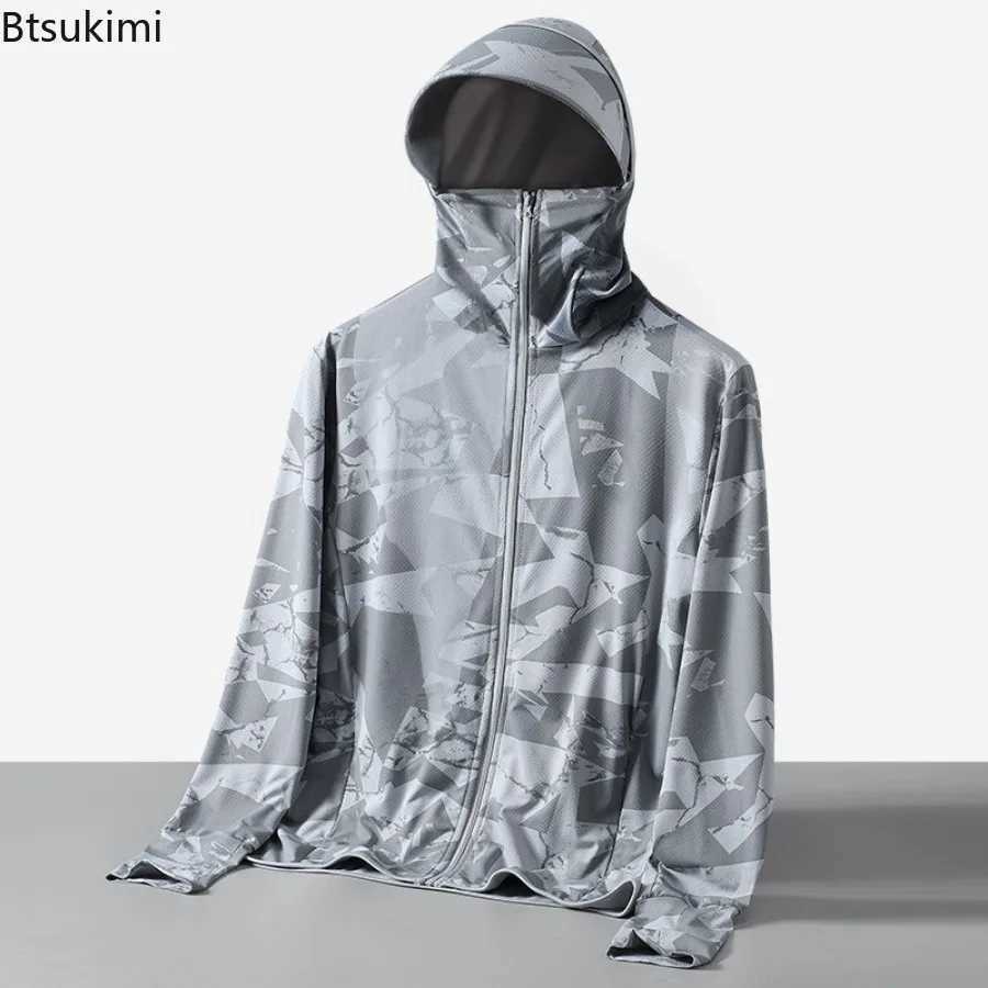 2025 New Mens Sun Protection Thin Jacket Summer Ice Silk Breathable Anti-UV Windbreaker Men Outdoor Hiking Fishing Hooded Coats W250623