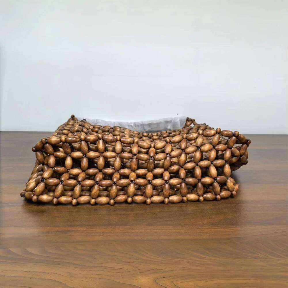 Wooden Bead Handmade Woven 2025 New Retro Design Bags Women's Hollow Out Seaside Travel Hand-held Shoulder Underarm Bag