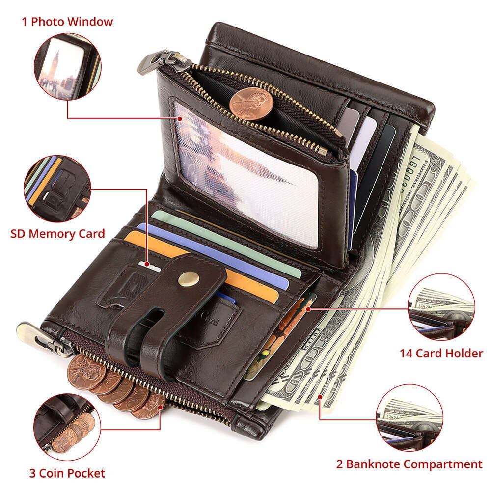 Short Genuine Leather Wallet Top Layer Cowhide Card Holder 70% off Dollar Money Clip RFID Multicolor