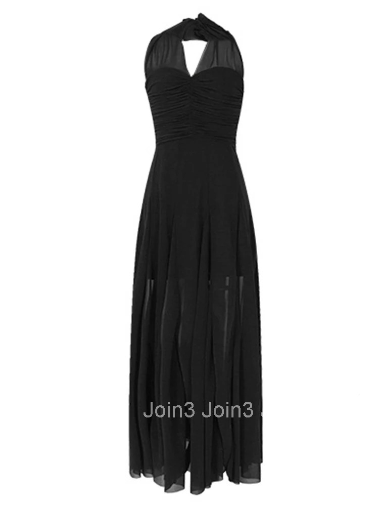 Summer Fashion Black Mesh Vacation Evening Dress Women Clothes Sexy Halter Backless Slim Folds Maxi Long Robe Party Prom Vestido