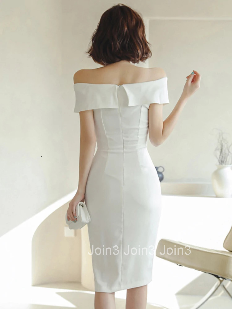 Fashion Summer Evening Dress For Women Elegant White Chic Sexy Off-Shoulder Slim Midi Party Prom Birthday Mujer Vestidos Street