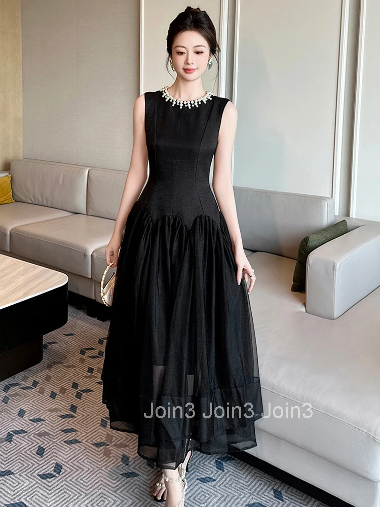 Summer Fashion Casual Black Gown Evening Dress Women Clothes Elegant O-Neck Sleeveless Slim Maxi Robe Party Prom Vestidos Fiesta