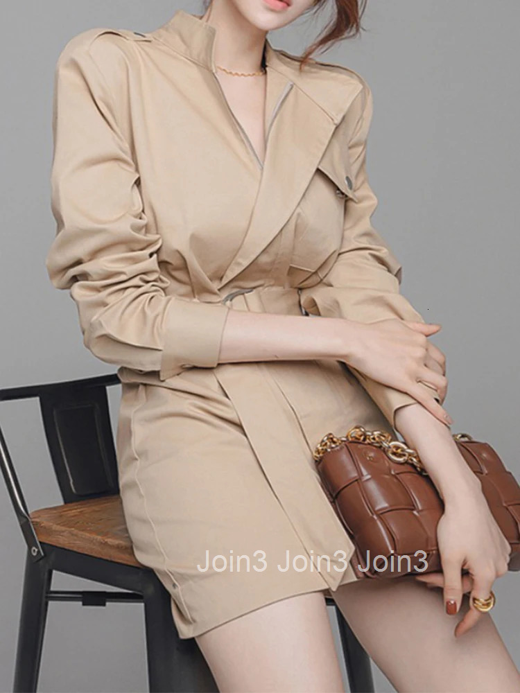 Fashion Korean Spring Autumn Women Short Dress Formal Temperament Casual Stand Collar Asymmetrical Mini Dresses Street Clothes