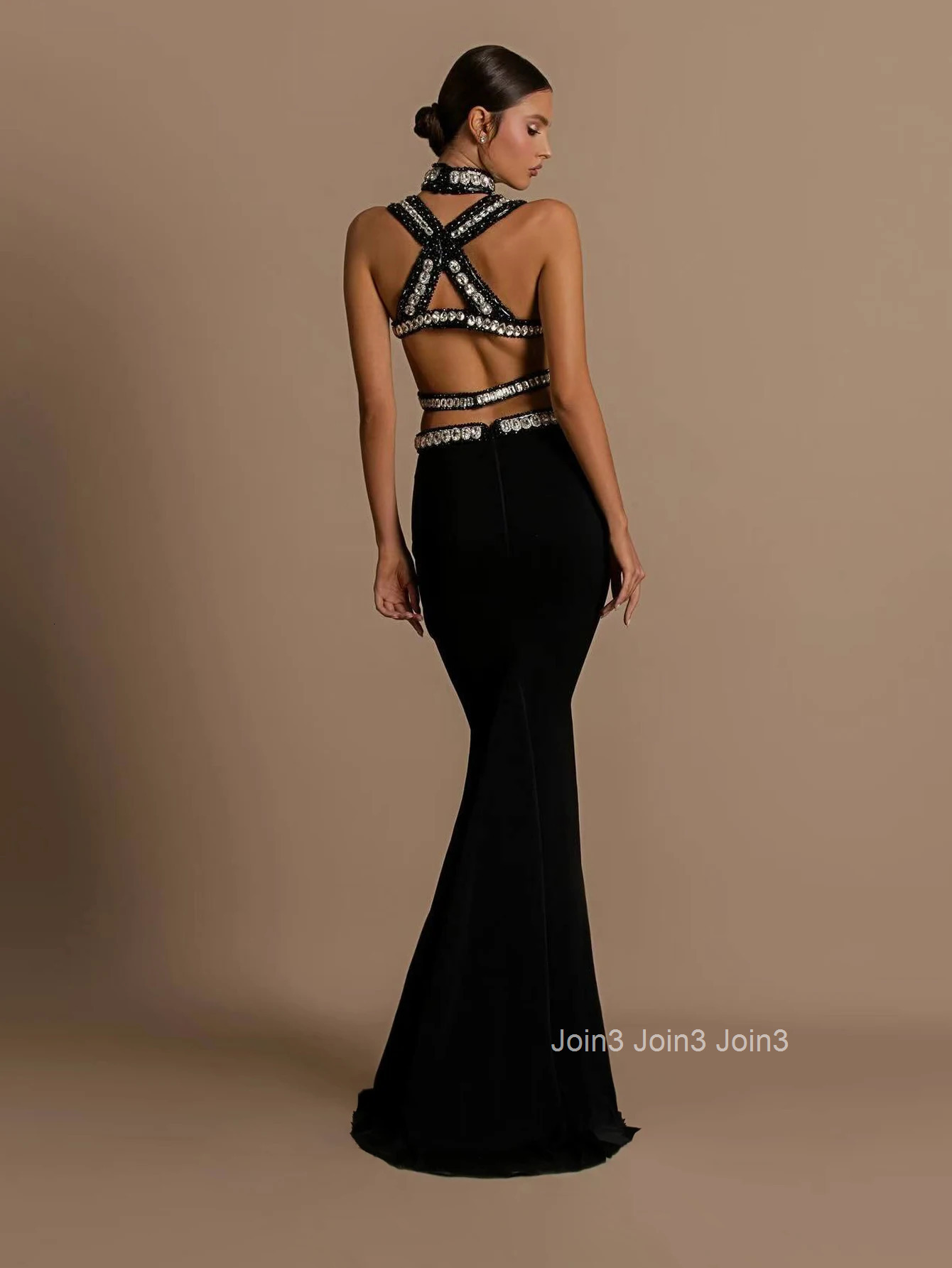 New Style Autumn Diamonds Decoration Long Skirt Sexy Hollow Out Slim Fit Black Bandage Dress For Women Chic Cocktail Party Gown