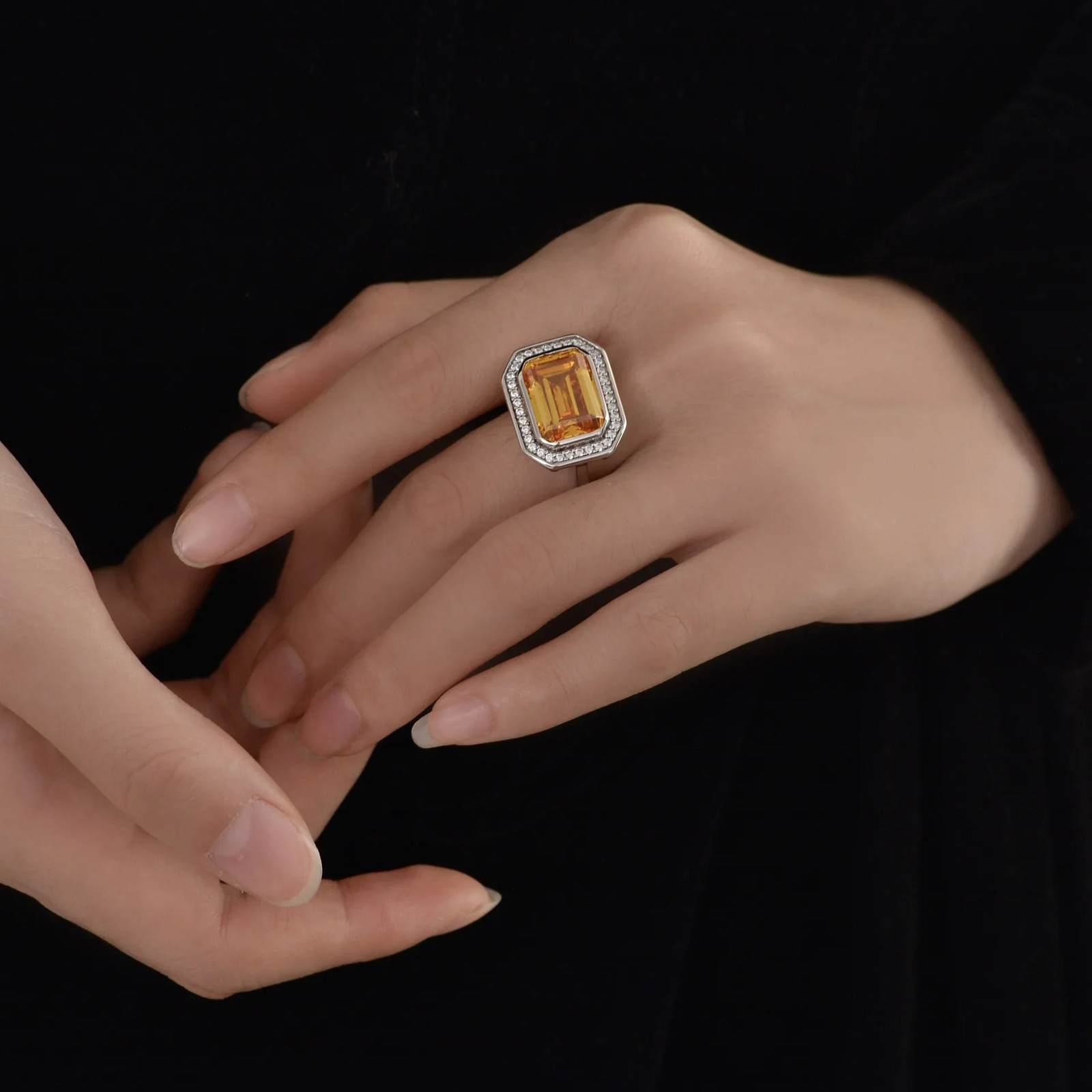 PANSYSEN 925 Sterling Silver 10*14MM Emerald Cut Citrine High Carbon Diamond Gemstone Ring For Women Party Fine Jewelry 250617