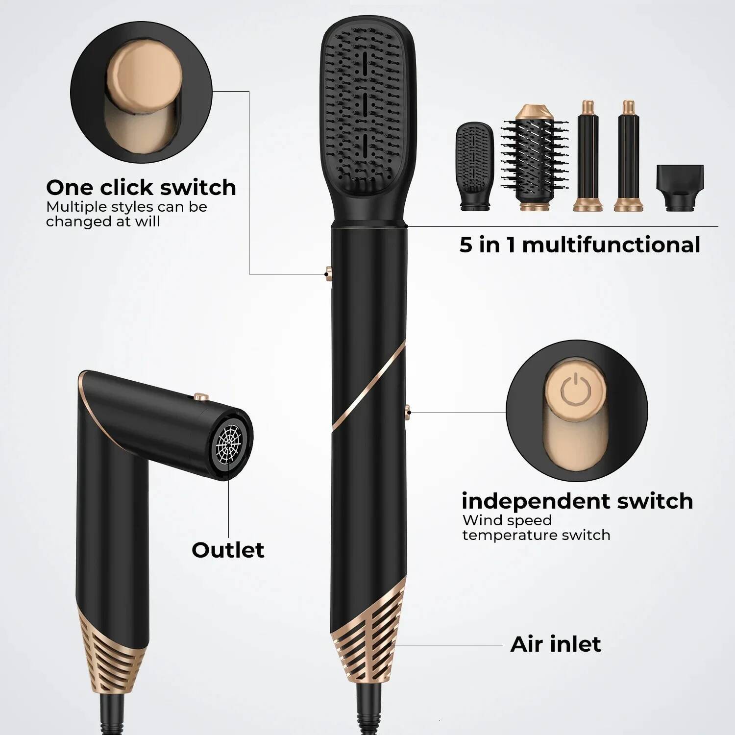 6 In1 Dryer Curling Iron Straightener Brush Electric Hairdryer Folding Styling Comb Multi Styler Hair Care