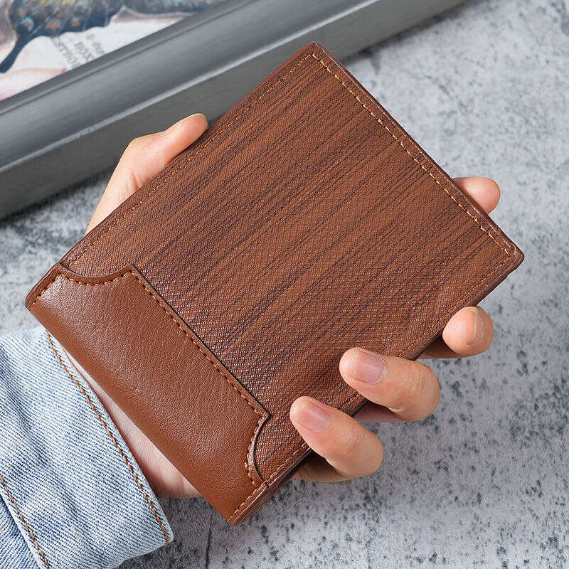 Men's Short Fashion Multi-Card Slot Patchwork Leather Zipper Youth Student Wallet