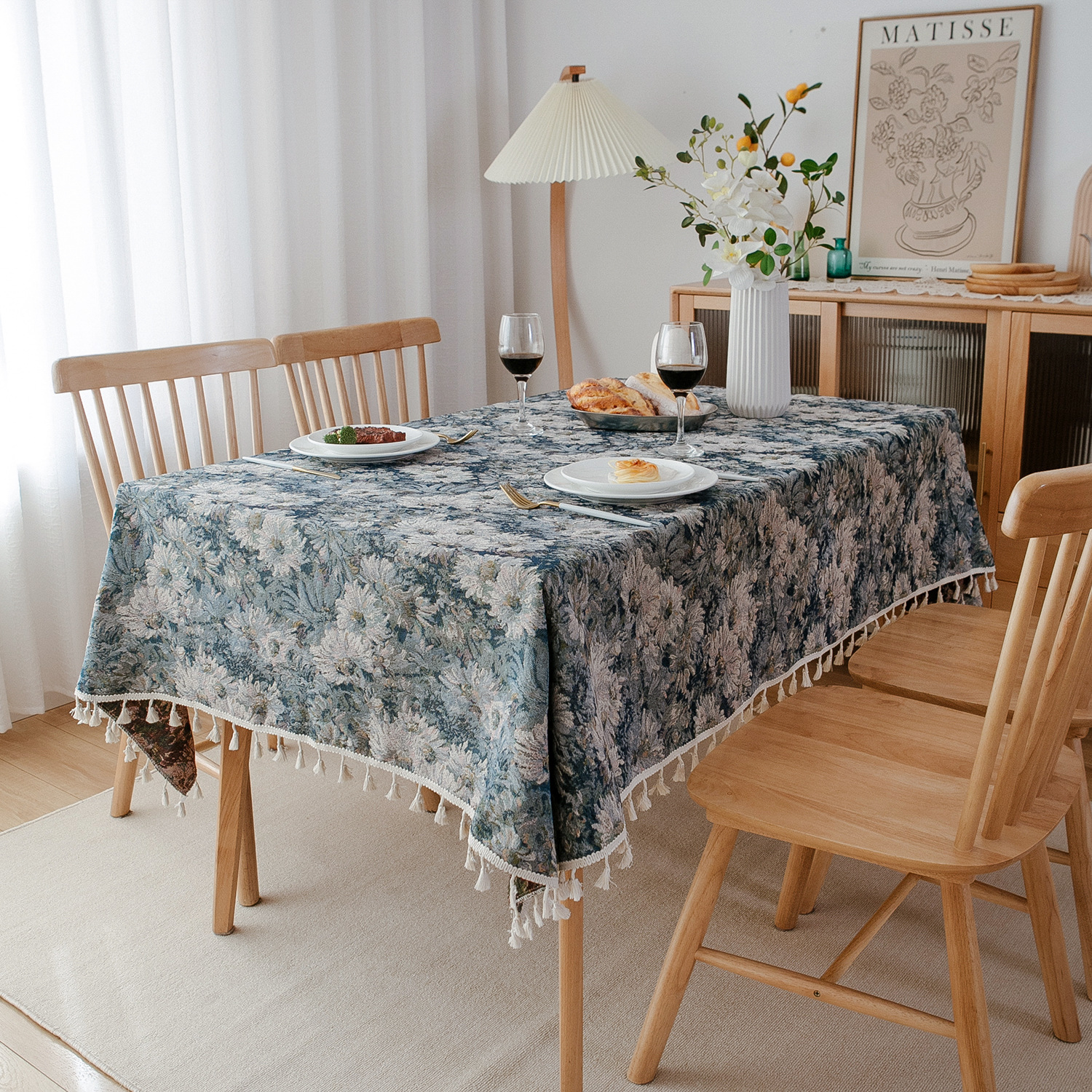 90132 Bohemian thick tablecloth american style tablecloth flower jacquard tablecloth