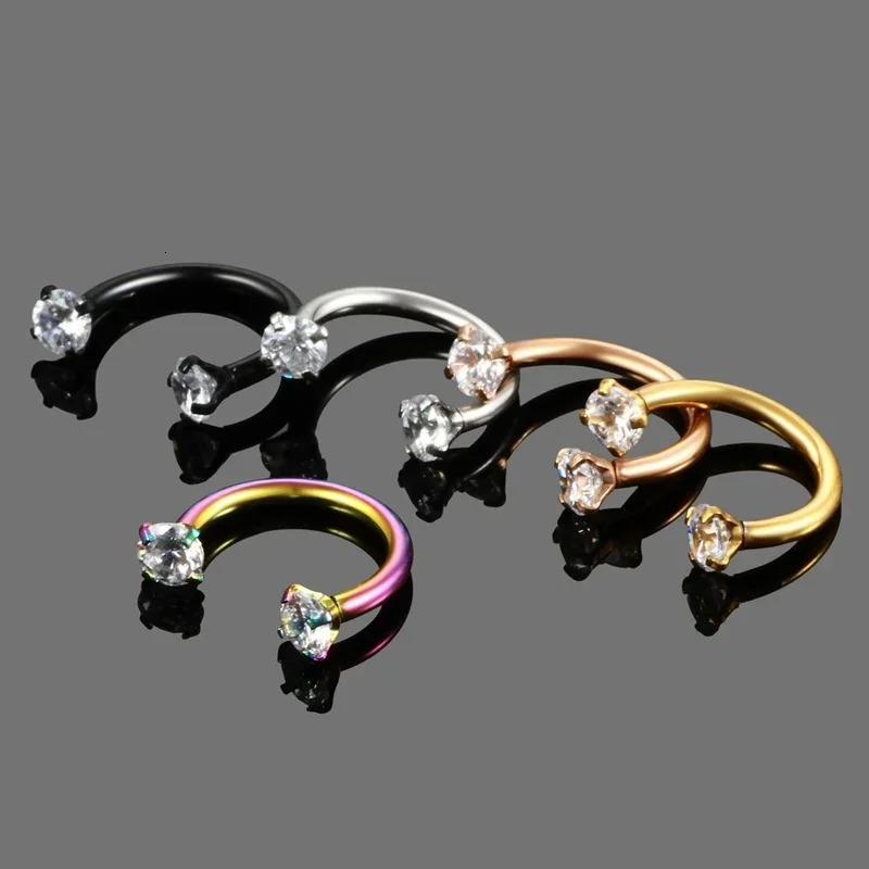 1PC Stainless Steel Crystal Hoop Ring Piercing Nose Ear belly Men Cartilage Helix Earrings Daith Jewelry 250613
