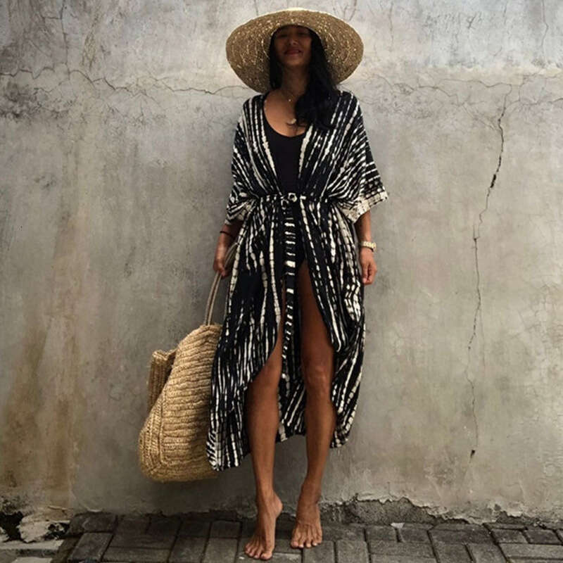 Cross-Border European and American Swimwear Women's Rayon Tie-Dye Beachwear Vacation Bikini Sunscreen Outer Cover-Up 17 Colors