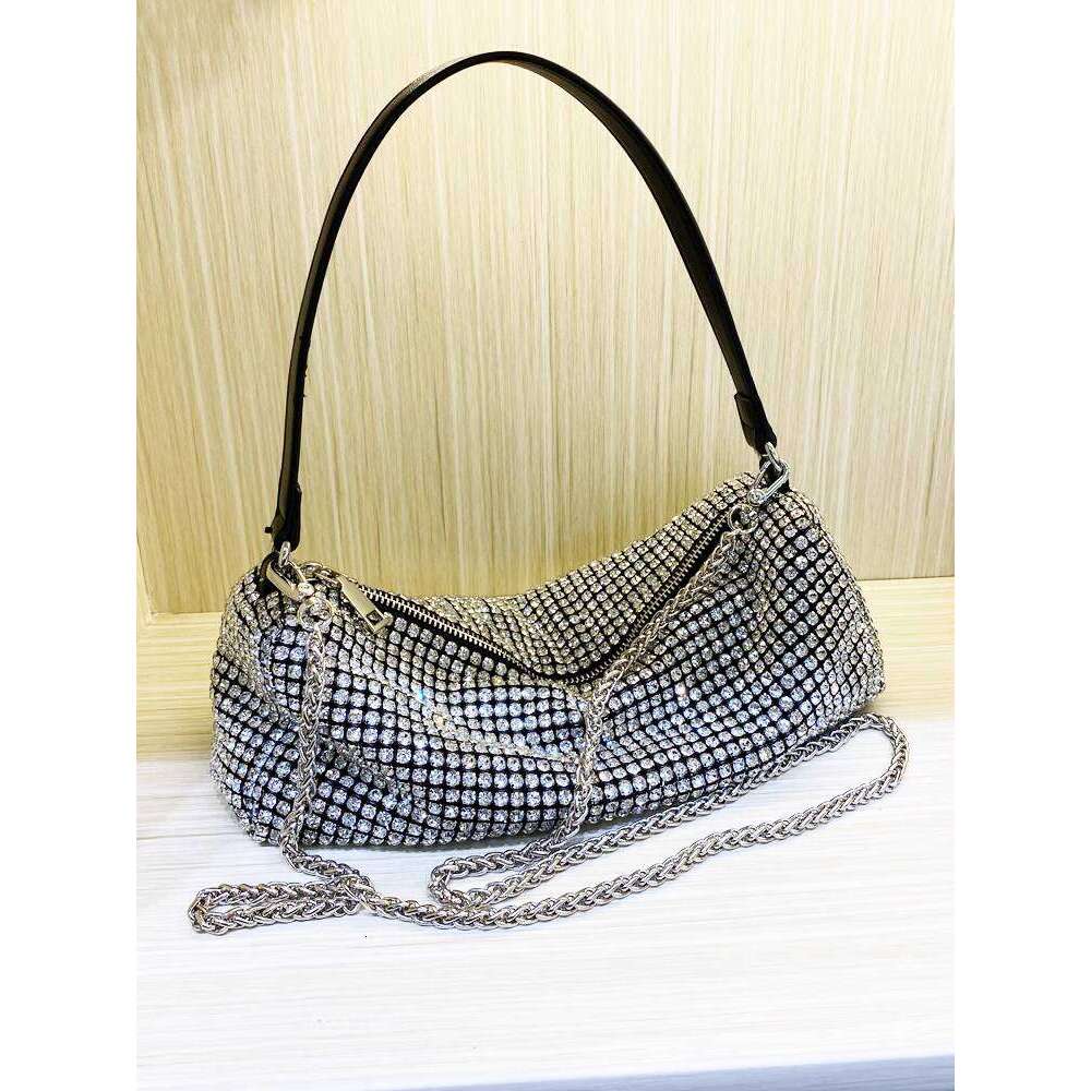 Trendsetting Rhinestone Adorned Evening Tote - Luxury Chain Shouldered Cross Body