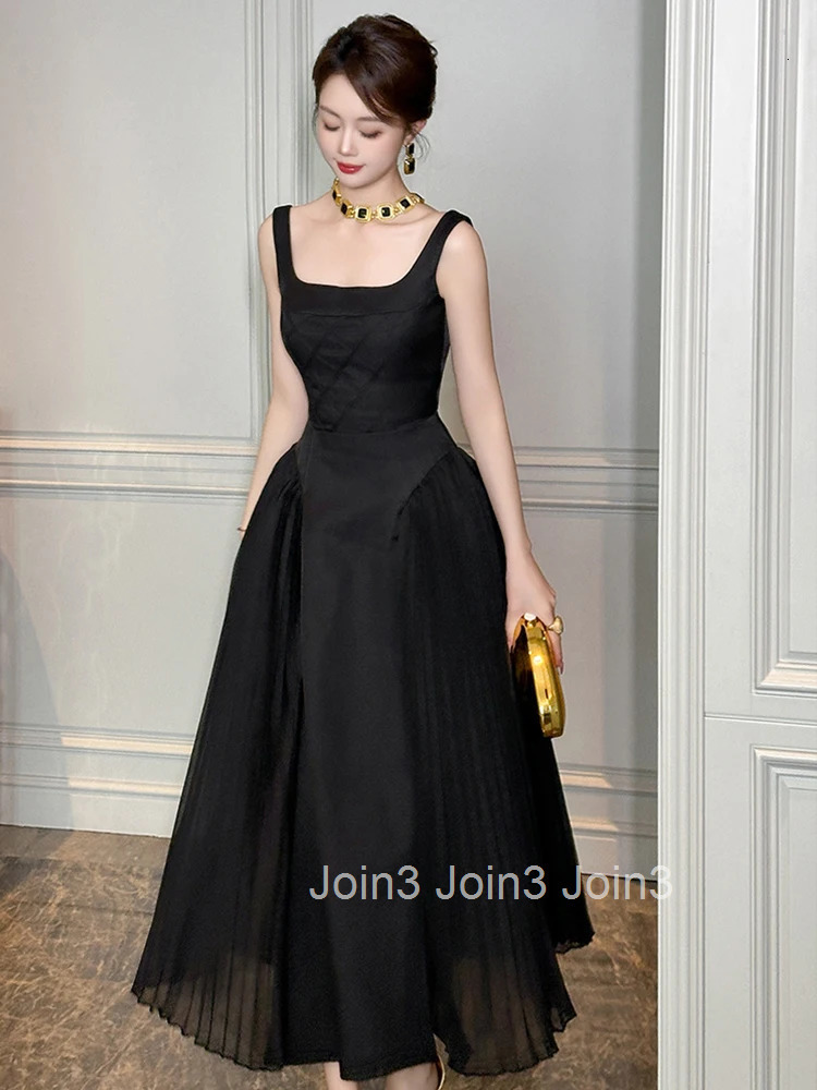 Women Vacation Clothes Black Sexy Sling Slim Pleated Maxi Long Dress Elegant Fashion Evening Party Club Prom Vestidos Robe New