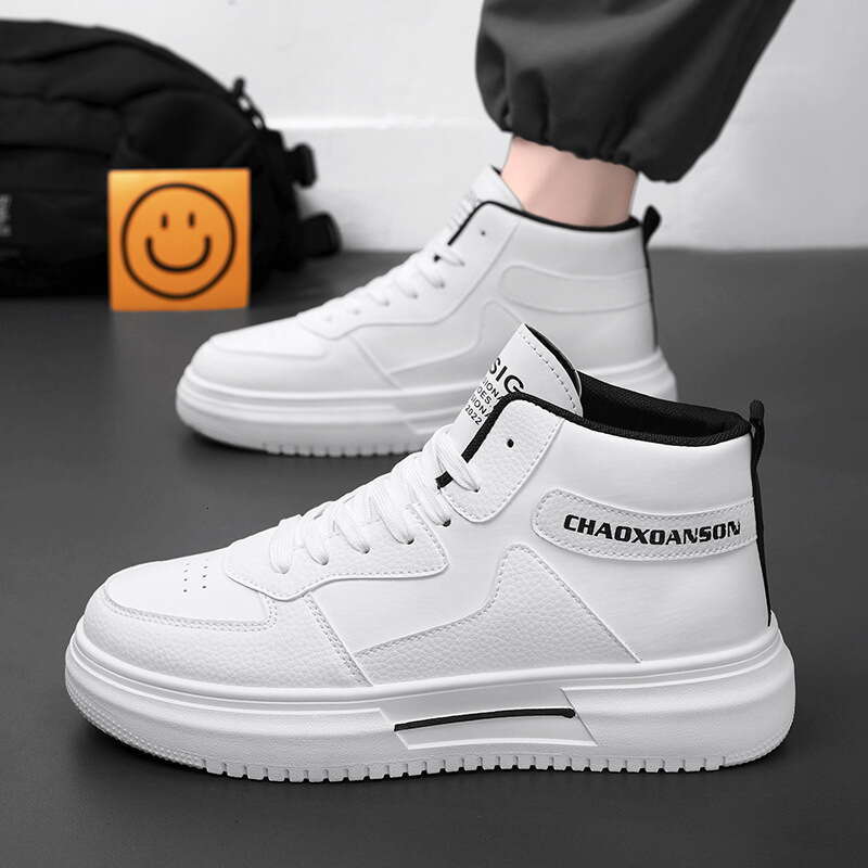 Spring New High-Top Men's Versatile White new Thick-Soled Sneakers Casual Board Trendy Shoes